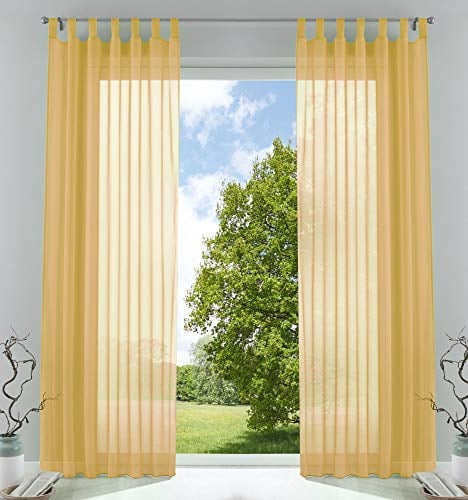 2er-Pack Gardinen Transparent Vorhang Set Wohnzimmer Voile Schlaufenschal mit Bleibandabschluß HxB 245x140 cm Gelb, 61000CN