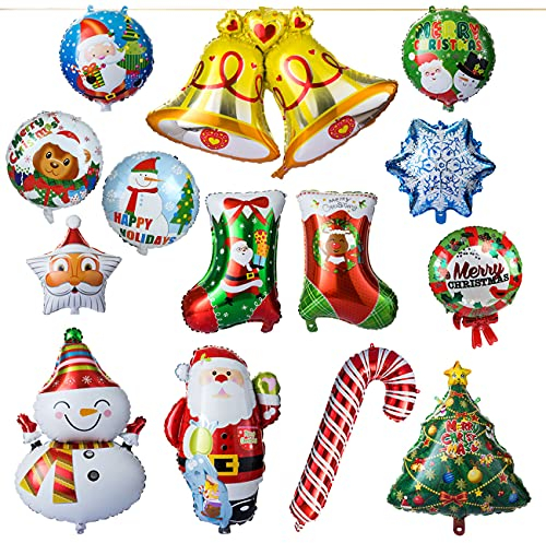 Kesote 14 Globos de Aluminio para Decoración de Navidad - Santa Claus, Árbol, Muleta, Estrella - Hélio para Casa