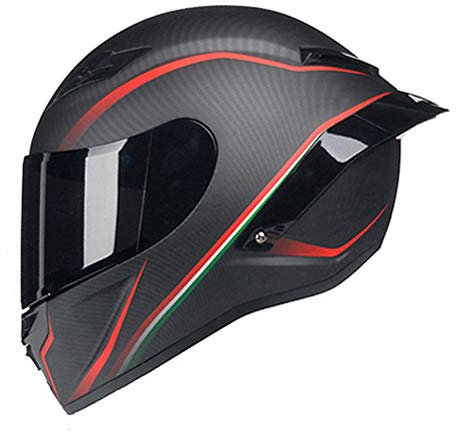 Woljay Integralhelm Helm Motorradhelm Motocross Offroad Moto Street Helme Fahrrad Helme (M, Kohlefaser Rot u Schwarz Matte)