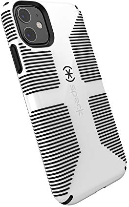 Speck iPhone 11 Case - CandyShell Grip - Protective Ultra Thin Slim Tough Durable Hardshell Anti Scratch No-Slip Cover Compatible with Qi Wireless Charging - White/Black