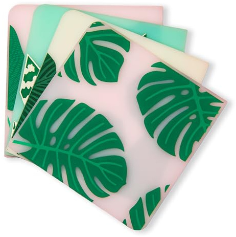 MODERN-TWIST CS500 Set of 4 Coasters 100% Plastic-Free Silicone, Tabletop, Dining, Decoration, Modern Design, Monstera Mixed
