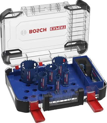 Bosch 9x EXPERT Multi Material PC+-Lochsäge, 22, 25, 35, 51, 60, 68 x 60 mm | für Holz mit Metall, Ziegelstein, Ø 22-68 mm, Professional Zubehör Bohrmaschine