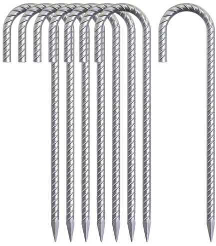 AAGUT 16 Inch Rebar Tent Stakes Heavy Duty 3/8 J Hook Ground Anchors Galvanized Steel Metal Garden Stake Yard Landscape Spikes 8 Pack for Chain Link Fence, Canopy