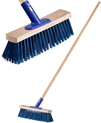 KADAX Straßenbesen mit langem Stiel aus Holz und Nylon, Kehrbesen mit Metallstielhalterung, breiter Industriebesen, komfortabler Saalbesen, Sand, Verschiedene Großen (50cm)