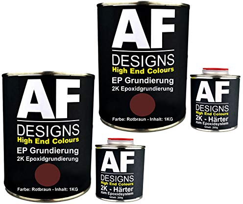 Alex Flittner Designs Epoxidfüller 2 x 1,20kg 2K Grundierung Füller EP Füller in rotbraun für Autolack Rostschutz