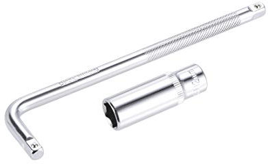 sourcing map Socket Accessory Set of 2 Pcs, 12mm 6-Point Deep Socket 6 L-Shape Extension Handle with 1/4 Drive