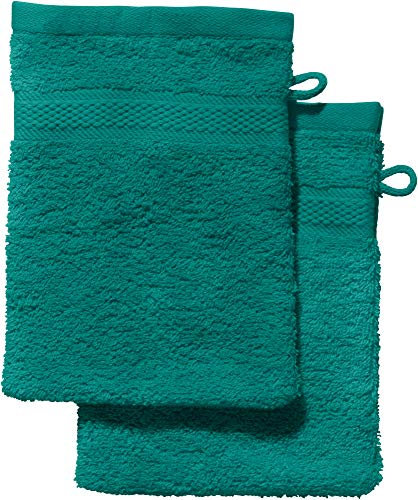 REDBEST Waschhandschuh 2er-Pack Chicago smaragdgrün Größe 15x21 cm - saugstark, strapazierfähig, ideal für Reisen, Sport (weitere Farben)
