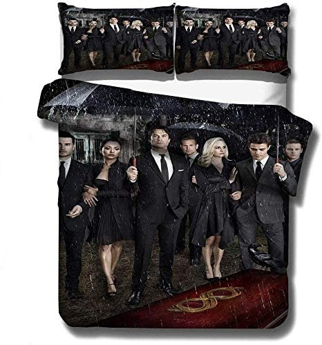 NICHIYO The Vampire Diaries Bettwäsche-Set – Bettbezug und Kissenbezug, Mikrofaser, 3D-Digitaldruck, dreiteilige Bettwäsche (25, Einzelbett 135 x 200 cm)