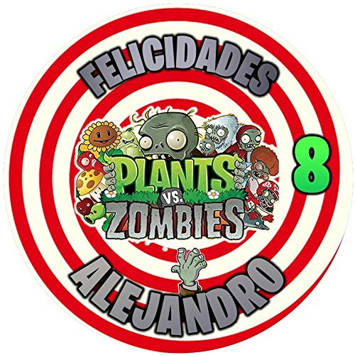 OBLEA de Plantas vs Zombies Redonda Personalizada para Pastel o Tarta, Papel Comestible Decoracion Cumpleaños, Obleas Comestibles Torta Redondo - Vegano y Sin Gluten