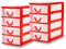 Lizzy 2 x Mini Storage Unit | 14.5cm x 9cm x 13cm | Transparent Mini Storage Tower | 4 Drawer with Handles | For Store Small Parts Crafts Desk Bathroom Kitchen Office (Red)