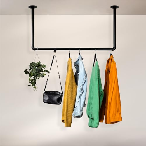 RSR Hangers® Kleiderstange Garderobe Industrie Design für Decke | Breite 100 cm x Höhe 100 cm | Deckengarderobe | Garderobenstange | Ankleidezimmer | Schlafzimmer | Flur | begehbarer Kleiderschrank