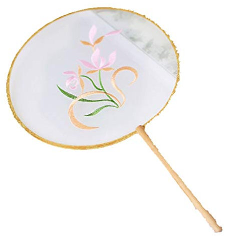 Handheld Folding Fans Classical Embroidery Silk Fan Round Female Long Handle Ancient Fan Hand Fan Wall Decor (Size : XL)