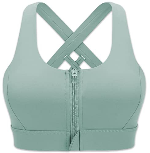 CLOUSPO Sport BH Damen Vorderverschluss Gepolstert Yoga BH Starker Halt Nach der Operation tragbarer Bra ohne Bügel für Laufen Jogging Fitness Yoga (S, Grün)