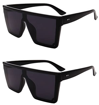 FOURCHEN Occhiali da sole oversize quadrati per donne uomini moda piatto top grande telaio sfumature, Rosa e argento.