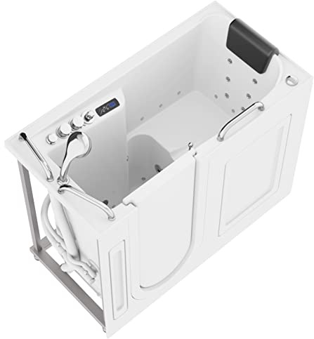 ANZZI Walk In Tub 53 x 27 Left-Drain Bathtub, Air & Whirlpool Massage Jets, Quick Fill with Handheld Shower, Aromatherapy, Bath Pillow, LED Light | 2753FLWL