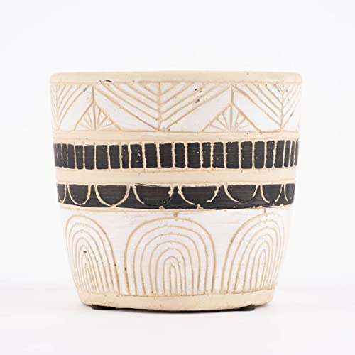 SCHÖNER LEBEN. Sass & Belle Übertopf Reliefmuster Ethno Beton weiß schwarz beige 11x10cm