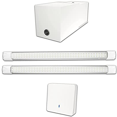 Éclairage led puissant sans fil sur batterie rechargeable pour Garage, Box sous sol, Cave sans électricité - Lampe lumière autonome puissante 2200 lm -Prêt à poser et Sans Travaux - Autonomie 3h30