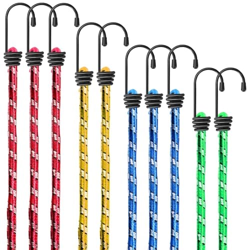 SOL 10pk Bungee Cords with Hooks - Long Adjustable Bungee Straps for Securing Loads and Bundling Items - Durable Bungees for Camping, Luggage, and Storage