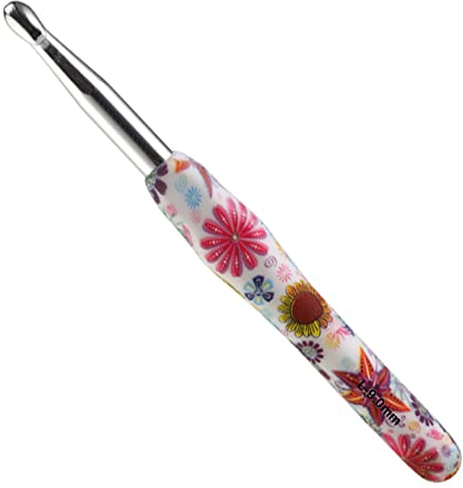 Coopay Häkelnadel mit Schön Blume, 1 Stück Gummigriff Häkelnadel 9,0 mm, Exquisite Ergonomisch Häkelnadeln für Anfänger, Solide Metall Häkeln und Bequem TPR Griff Häkelnadeln für Arthritische Hände