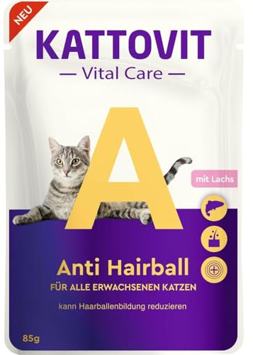 KATTOVIT Vital Care Anti Hairball Lachs | 85g | Nassfutter in Sauce für Katzen |