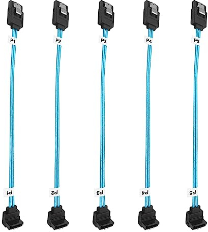 ADCAUDX Confezione da 5 cavi dati SATA III, 20,3 cm/0,2 m, corto, sottile, 90 gradi, SATA ad angolo retto a dritto, flessibile, 6 GB, con chiusura di bloccaggio per disco rigido, SSD, unità HDD (0,6