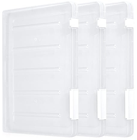Plastic File Organiser Boxes A4 - Pack of 3 Waterproof Portable Folders for Paperwork with Clasp and Lids for 31×23 cm Paper, Transparent Box Files for Magazines, Office Supplies, School