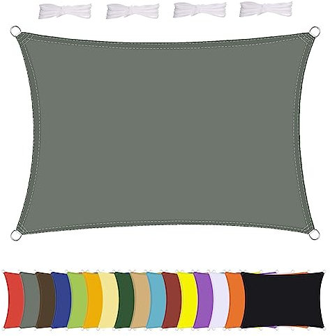 MENGH Sonnensegel Wasserdicht Rechteck, wetterbeständig, Premium Polyester, Viele Längen und Breiten Zur Auswahl inkl Befestigungsseile, Rechteckig 3x3m Grau