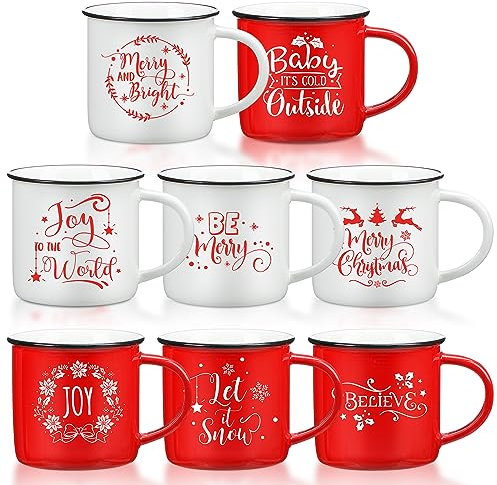 Suttmin 8 Stück 340 ml Weihnachts-Kaffeetassen-Set, Keramik, Weihnachten, Mini-Trinkbecher, kalte heiße Schokolade, Tassen für Frauen, Urlaub, Weihnachtsdekoration, Geschenk (klassischer Stil)