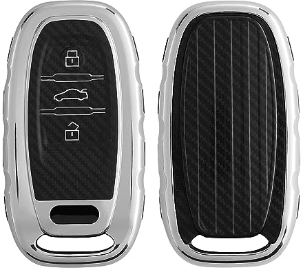 kwmobile Autoschlüssel Hülle kompatibel mit Audi A6 A7 A8 Q7 Q8 3-Tasten Autoschlüssel Keyless Hülle - Schlüsselhülle TPU Cover - Hochglanz Silber