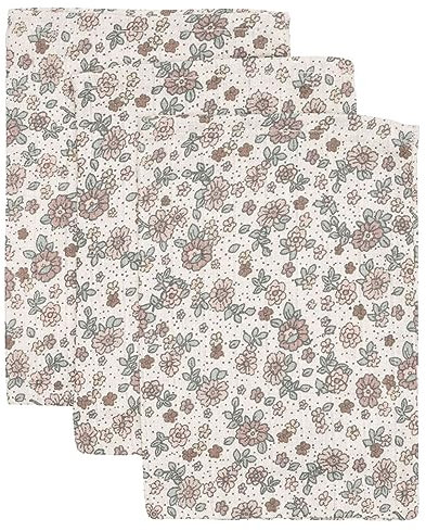 Jollein 536-848-67045 Lot de 3 gants de toilette/gant de toilette Fleurs rétro (15 x 20 cm)