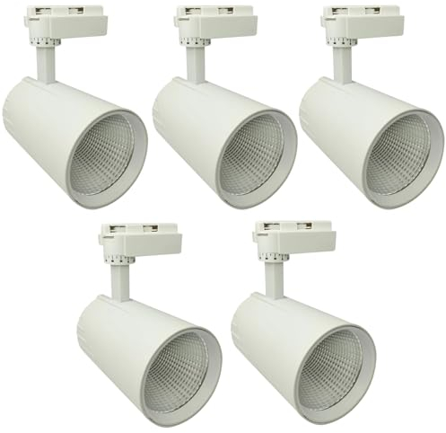 Jandei - Pack x5 Foco Techo Led Carril 30W, Blanco Neutro 4200K, 3000 Lúmenes, 185V-265V AC Monofásico, Aluminio Vestidor, Escaparate, Tienda, Oficina. (Blanco)