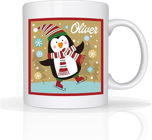 Personalised Christmas Mug Secret Santa Gift 11oz Ceramic Coffee Cup Custom Penguin Mug for Xmas Eve Box