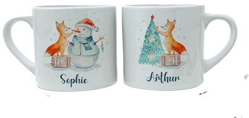 Personalised Kids Christmas 6oz Mug with child’s name Fox Christmas Tree Snowman Boy Girl Gift For Son Daughter Grandson Nephew Niece Children