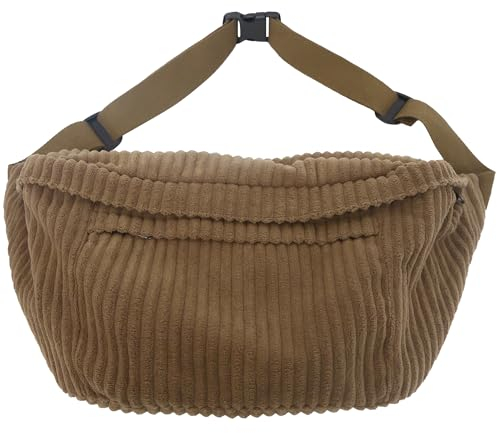 Crossbody Bag Fanny Pack for Women Men, Waist Pack Large Chest Bag with Adjustable Strap for Workout Travel Sports Running, Braun