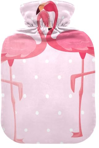ISAOA Wärmflasche mit pinken Flamingo-Vögeln, gepunktet, Größe M