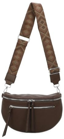 Damen Tasche Crossbody Schultertasche Gürteltasche Brusttasche Hüfttasche Bauchtasche Umhängetasche Cross-Over Bodybag Handytasche Geldtasche Kosmetiktasche Leder Optik Schokobraun S mit RV vorn