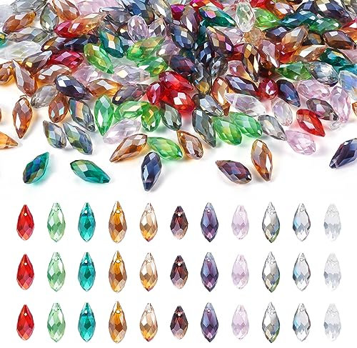 FASHEWELRY Kristallperlen in Tropfenform, facettierte Glasperlen, Wassertropfen, lose Perlen für Ohrringe, Halsketten, Armbänder, Schmuckherstellung, 220 Stück