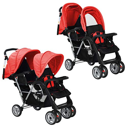 Kinderwagen & Kinderwagen Tandem-Kinderwagen Stahl Rot und Schwarz Baby & Kleinkind