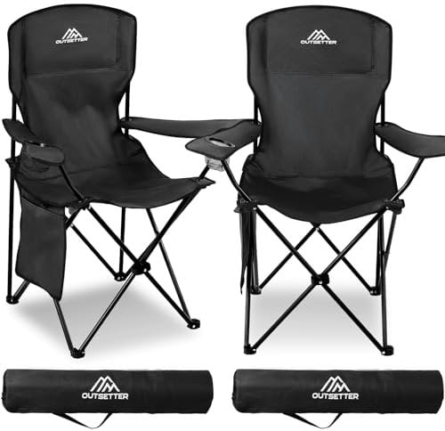 Vivo Technologies Set of 2 Lightweight Folding Portable Camping Chair with Cup Holder and Side Pocket Outdoor Folding 120kg Capacity, Fishing, Picnics and Travel Black