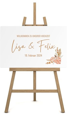 Willkommensschild Hochzeit auf Leinwand personalisiert (60x40cm) Eingang Deko für Taufe & Geburtstag mit Namen und Datum I Boho Türschild Willkommen