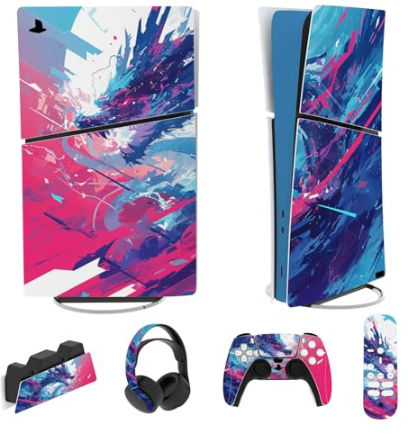 playvital Autocollant Protection pour ps5 Slim Console Accessoires,Sticker Skin pour ps5 Manette & Télécommande & Casque & Station de Charge,Digital Edition-Dragon Néon