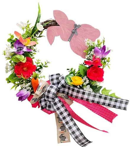 KieTeiiK Osterkranz Natürlicher Rattan Kaninchen Blumenkränze Ornament Kindergeschenke Wandgirlanden Dekoration Frühlings Osterdekoration Frühlingskranz