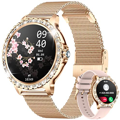 LIGE Smartwatch Damen mit Telefonfunktion, 1.32 Diamant Fitnessuhr Damen für IOS Android mit Menstruationszyklus, Smart Watch Armbanduhr