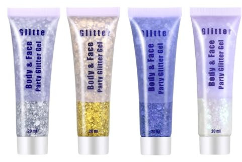 Yitla Body Glitter Gel,4pcs Face Glitter Hair Glitter Gel Set Festival Accessories for Body,Hair DIY Art Party Makeup Decoration