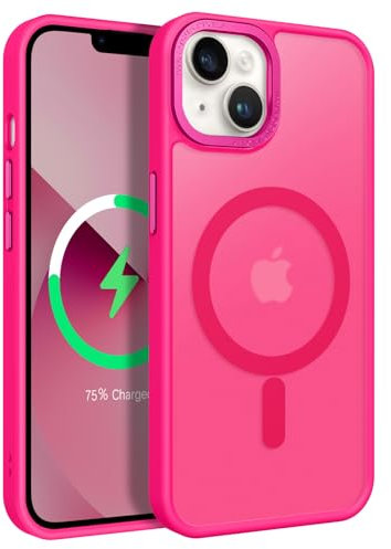 GUAGUA Coque pour iPhone 14 Plus - Compatible avec MagSafe - Coque Magnétique - Protection Antichoc Qualité Militaire - Etui Translucide Mat Housse Fine Antichoc - 6.7'' (Rose Vif)