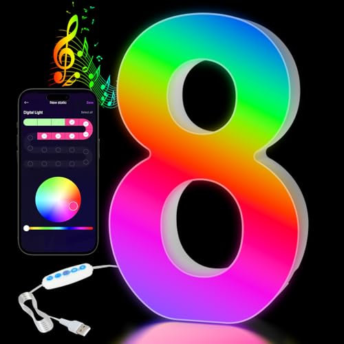 LED Zahlenleuchten 8 – Farbwechsel Nummernlicht mit APP-Steuerung – Geschenk Junge 18 Jahre, Deko für Geburtstag, Party, Wand & Tisch