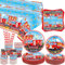 Fournitures de fête camion de pompier camion de pompier fête vaisselle dîner assiettes dessert assiettes tasses serviettes nappe pailles pour camion bébé douche accessoires servis 40 (40)