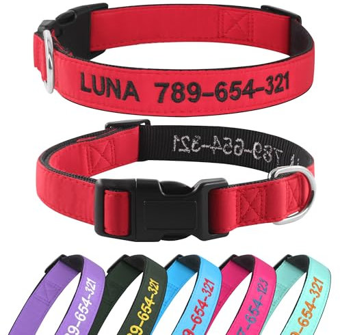 Hundehalsband Personalisiert mit Namen und Telefonnummer Bestickt für XS Kleine Mittlere Große Hunde(rot)