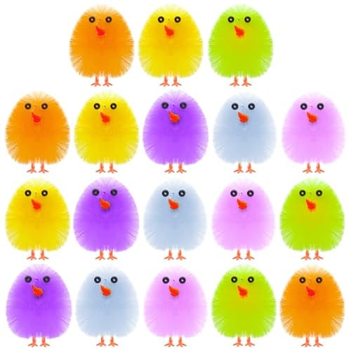 PLULON 18 Piezas Pollitos de Pascua de Colores, Pollitos Esponjosos de Felpa para Decoración de Huevos, Fiestas de Búsqueda de Huevos y Detalles de Pascua