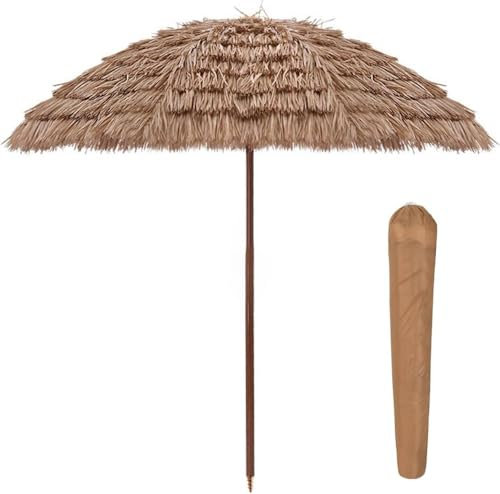 Generisch Hawaiiar Parasol de plage en paille avec support, parasol inclinable pour plage et jardin, balcon, paille, parapluie de voyage, parasol de marché, parasol en raphia, 1,6 m, 2m DE